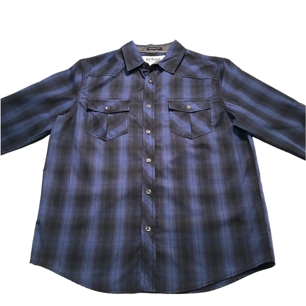 Mens Urban Pipeline Button Up Dress Shirt Mens Medium Blue & Black NWT